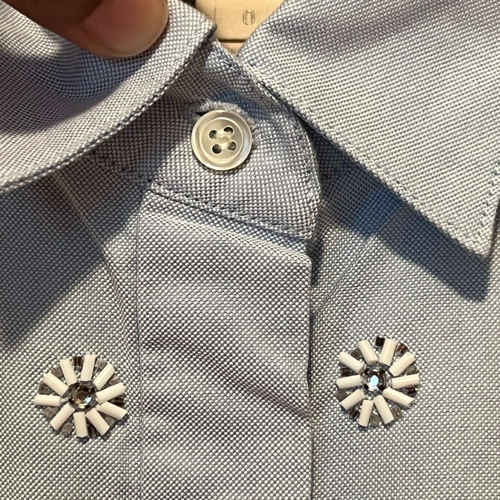 J. Crew Collection Beaded Oxford Short Sleeve Button Up Shirt - Picture 5 of 11